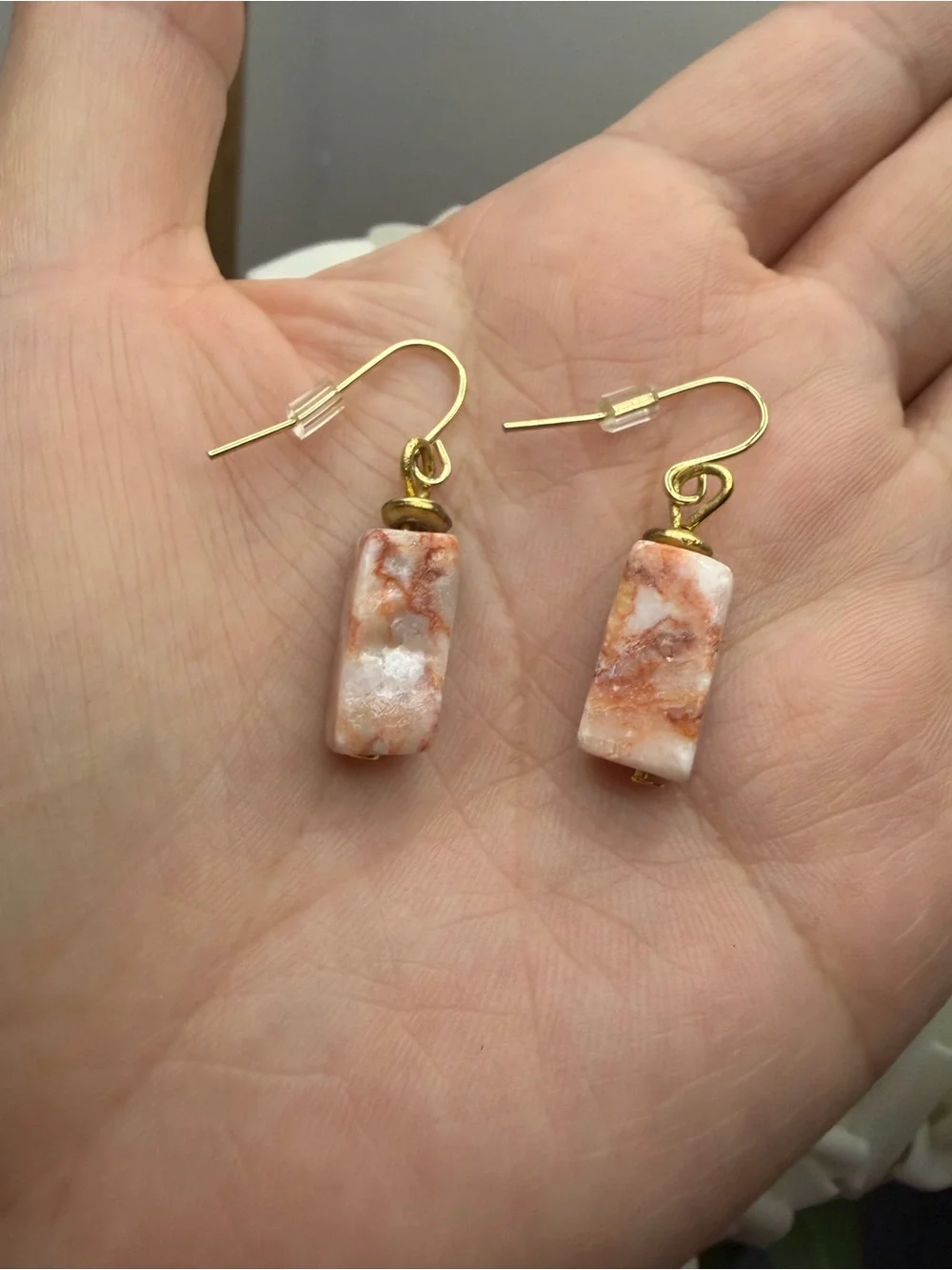 Gold-Plated Orange Marble Drop Earrings